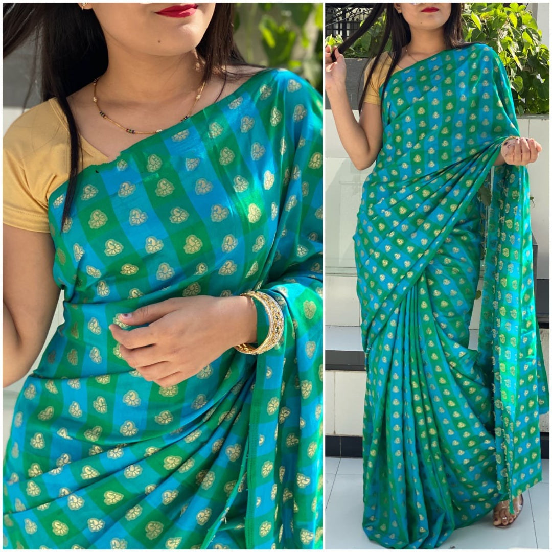 rama and green chex sana silk saree