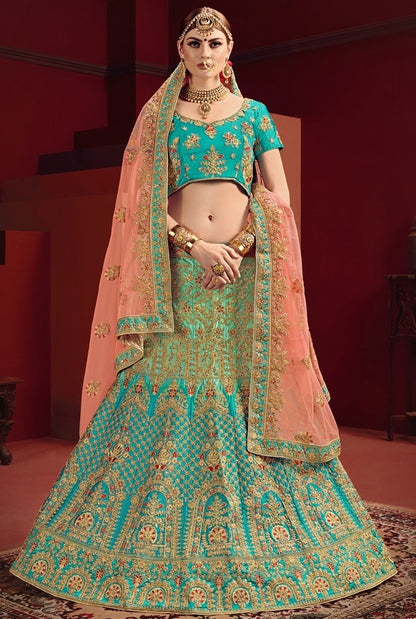 Rama and pista green heavy designer embroidered bridal lehenga choli