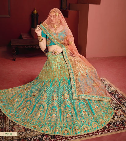 Rama and pista green heavy designer embroidered bridal lehenga choli