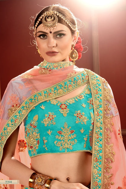 Rama and pista green heavy designer embroidered bridal lehenga choli