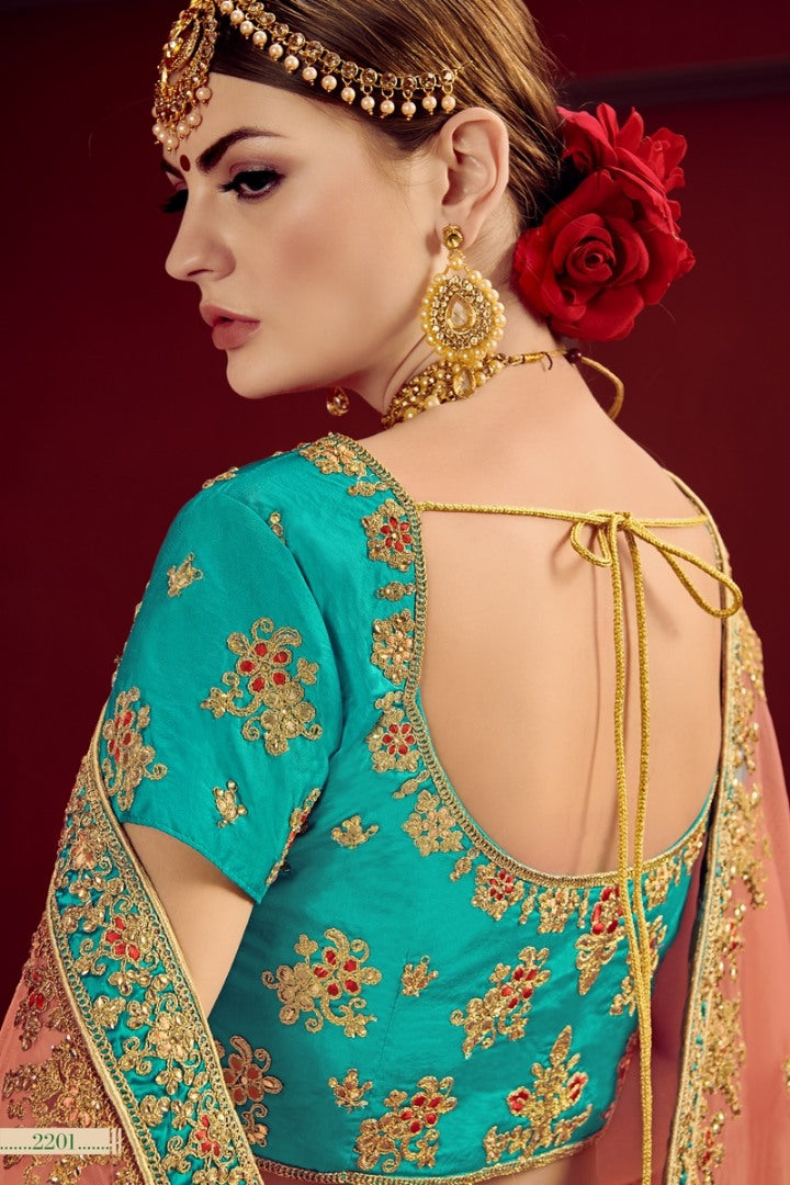 Rama and pista green heavy designer embroidered bridal lehenga choli