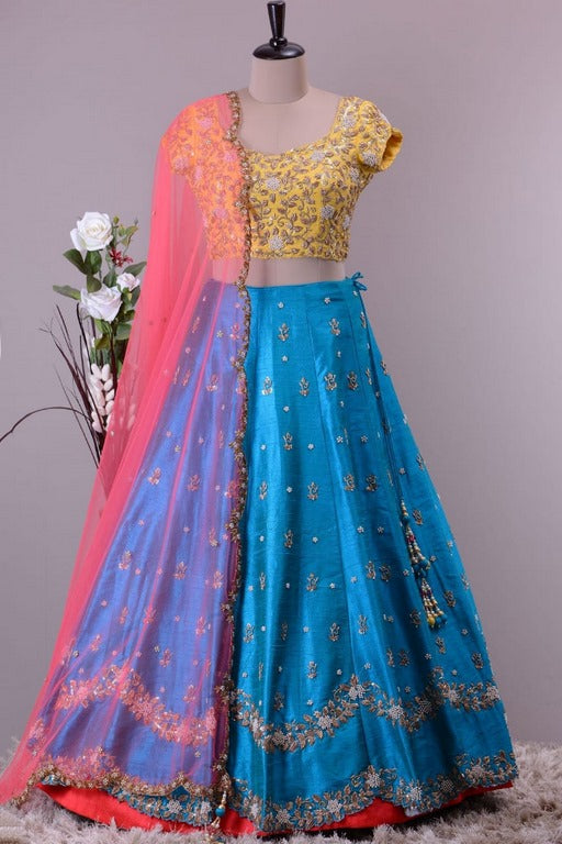 Rama banarasi silk embroidered wedding lehenga