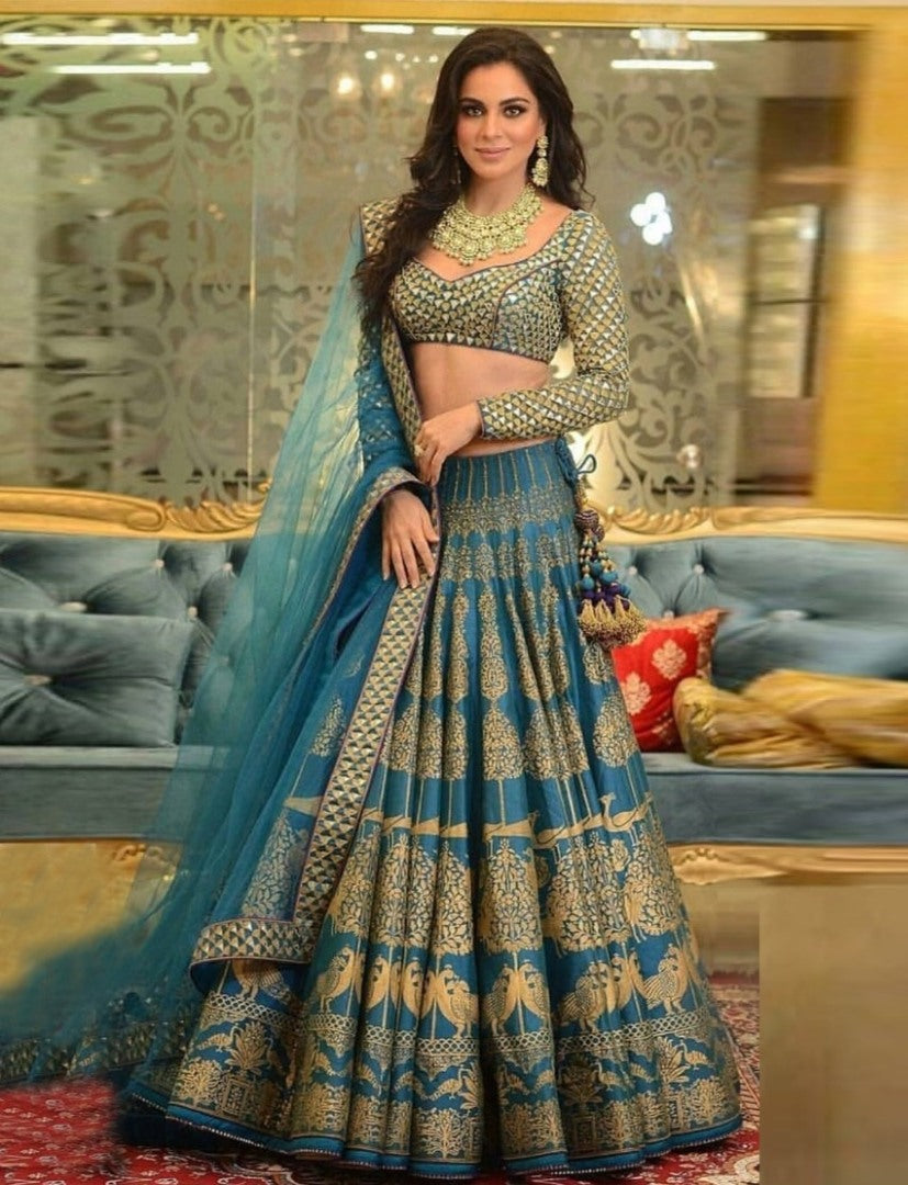 Rama banglori satin designer printed wedding lehenga choli