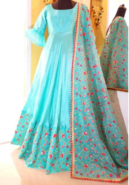 Rama banglory satin embroidered long gown with dupatta