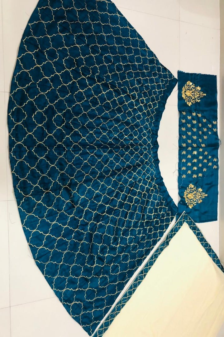 Rama blue banglory satin designer embroidered ceremonial lehenga choli