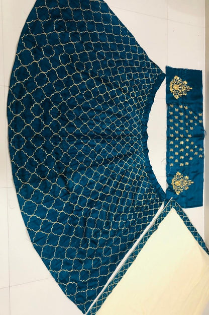 Rama blue banglory satin designer embroidered ceremonial lehenga choli