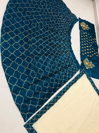 Rama blue banglory satin designer embroidered ceremonial lehenga choli