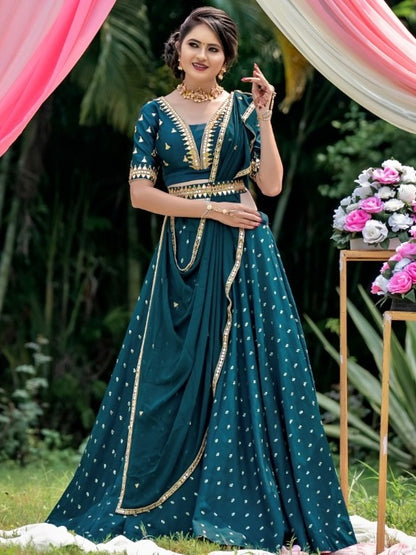 Rama blue french silk embroidered lehenga choli