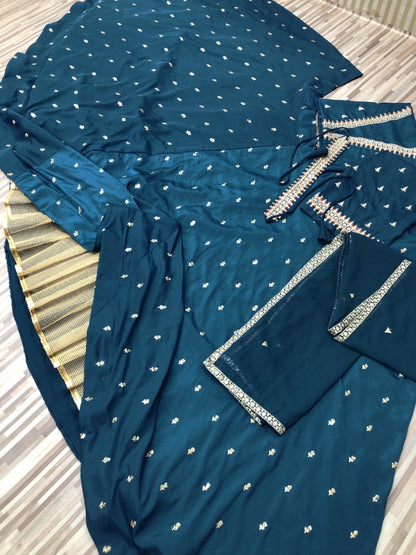 Rama blue french silk embroidered lehenga choli