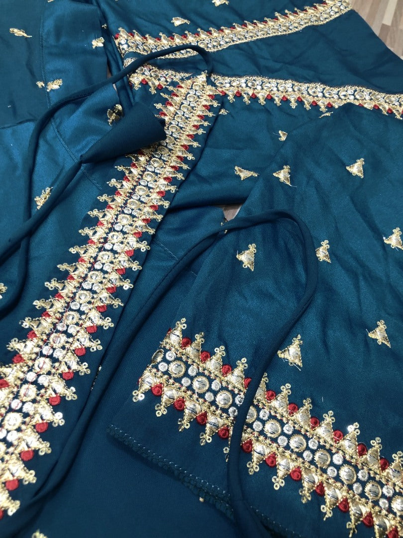 Rama blue french silk embroidered lehenga choli