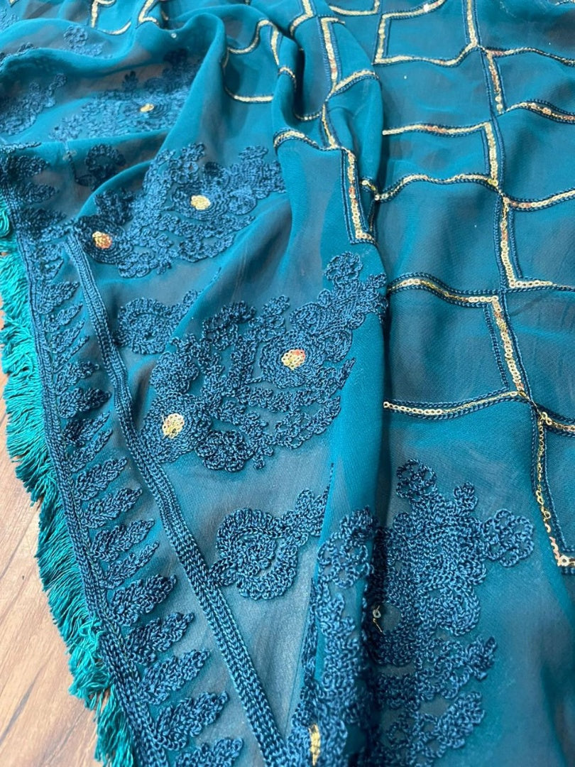 Rama blue georgette heavy embroidered wedding lehenga choli