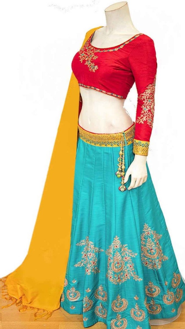 Rama blue thai silk embroidered navratri festival wear lehenga choli