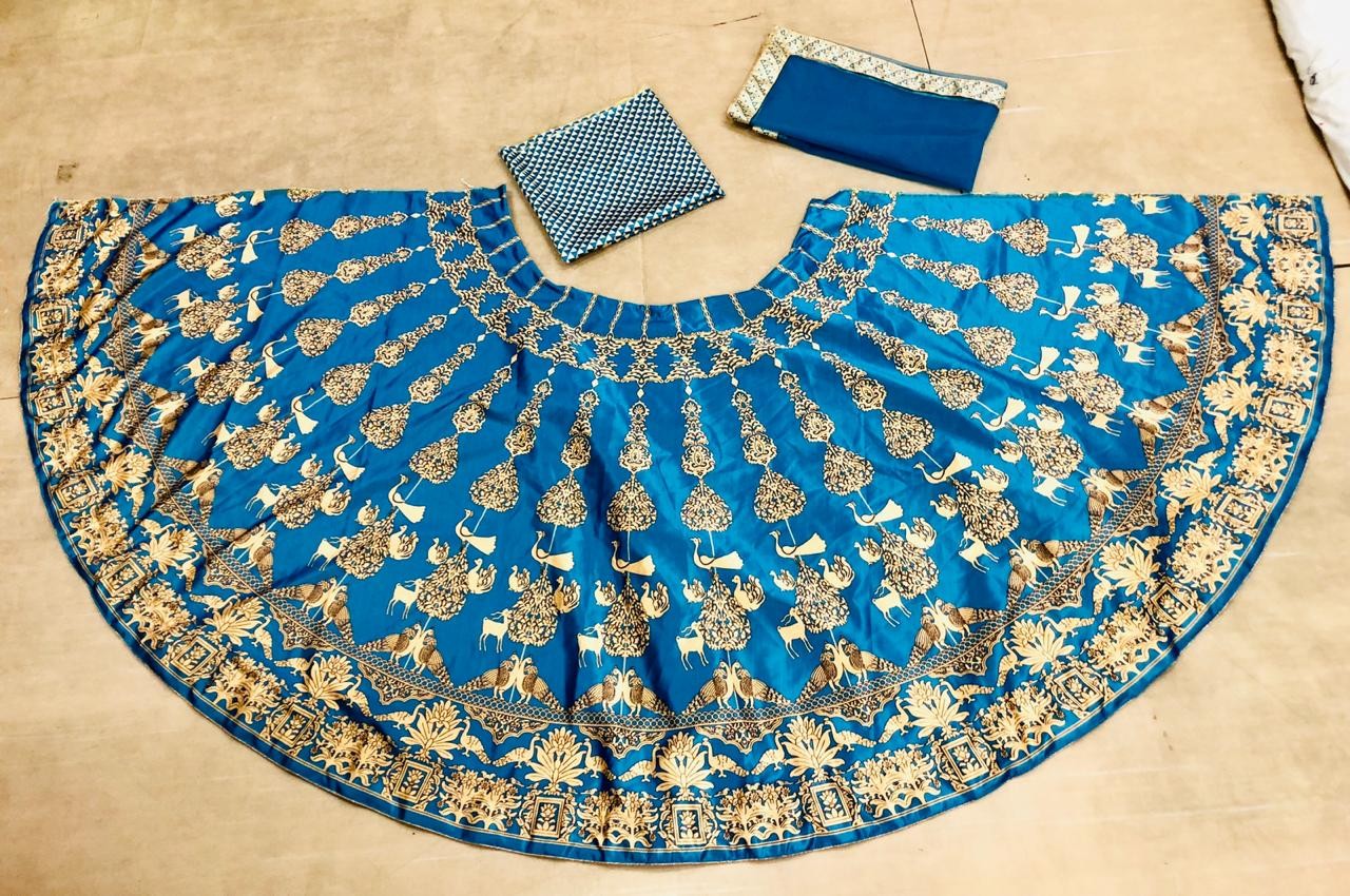 rama blue zari printed beautiful ceremonial lehenga