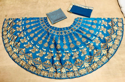 rama blue zari printed beautiful ceremonial lehenga