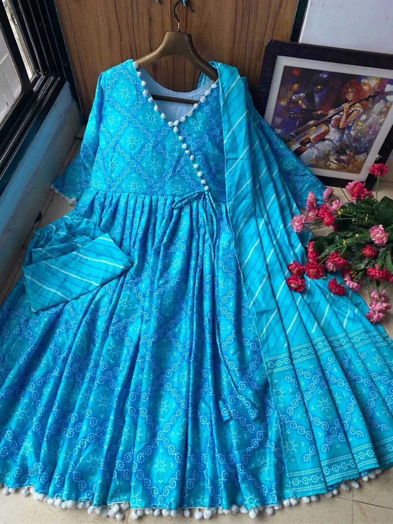 Rama butter silk printed anarkali suit