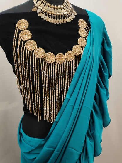 Rama crepe silk designer ruffle saree with handwork blouse