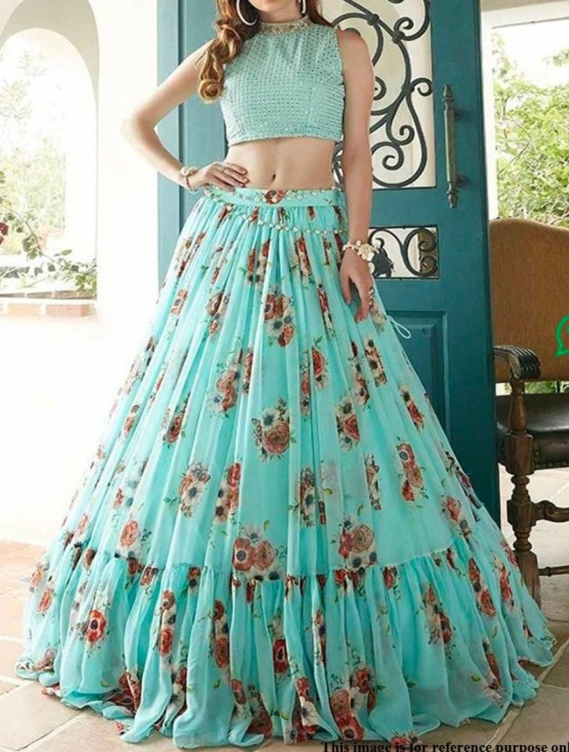 Rama geogette digital printed ruffle layer lehenga choli
