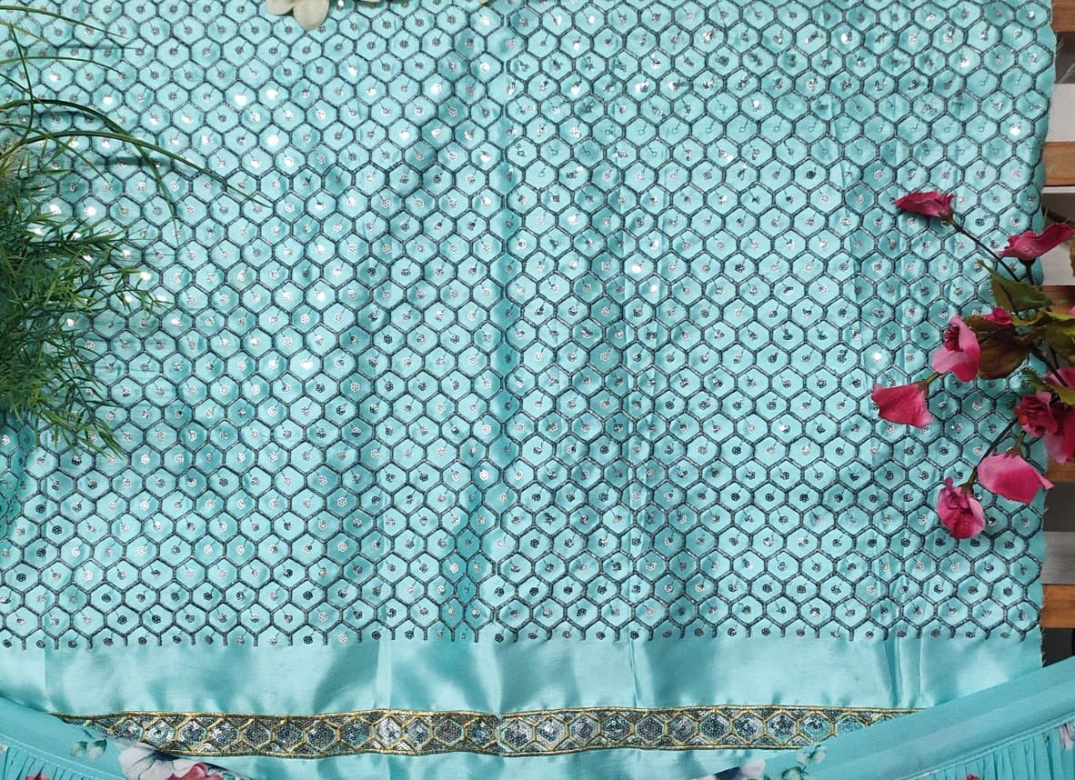 Rama geogette digital printed ruffle layer lehenga choli