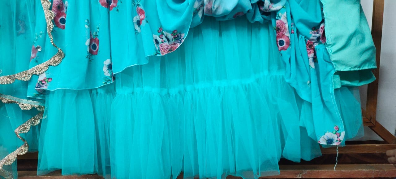 Rama geogette digital printed ruffle layer lehenga choli