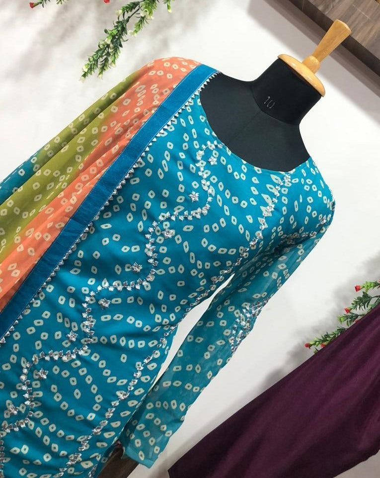 Rama georgette bandhni print embroidered salwar suit