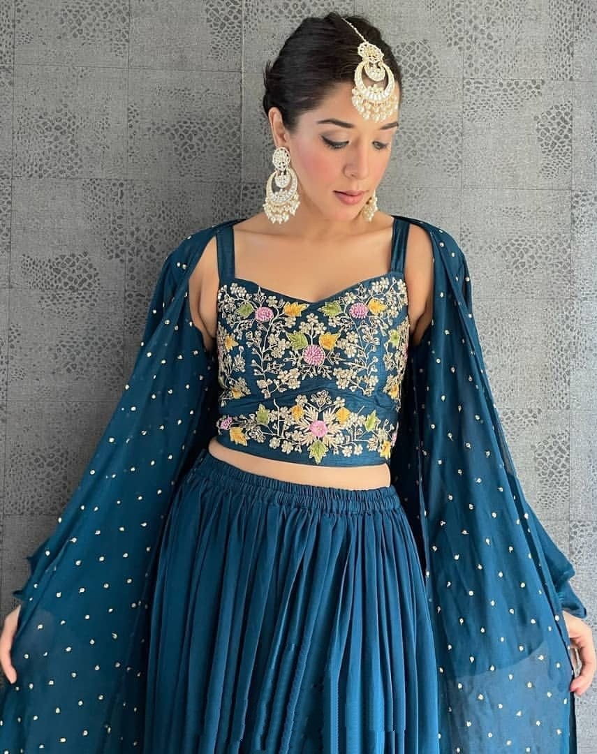 Rama georgette embroidered plazzo suit with shrug