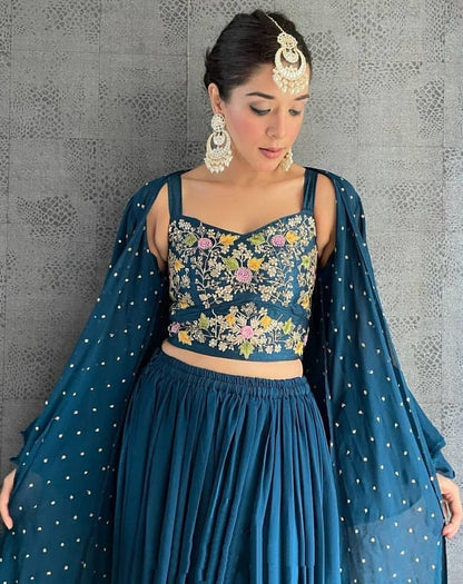 Rama georgette embroidered plazzo suit with shrug