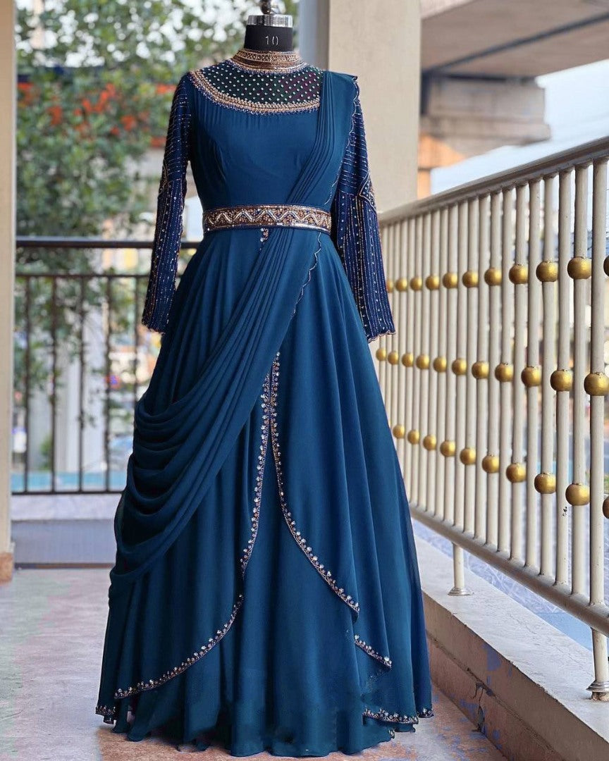 Rama georgette embroidery work indowestern party wear gown