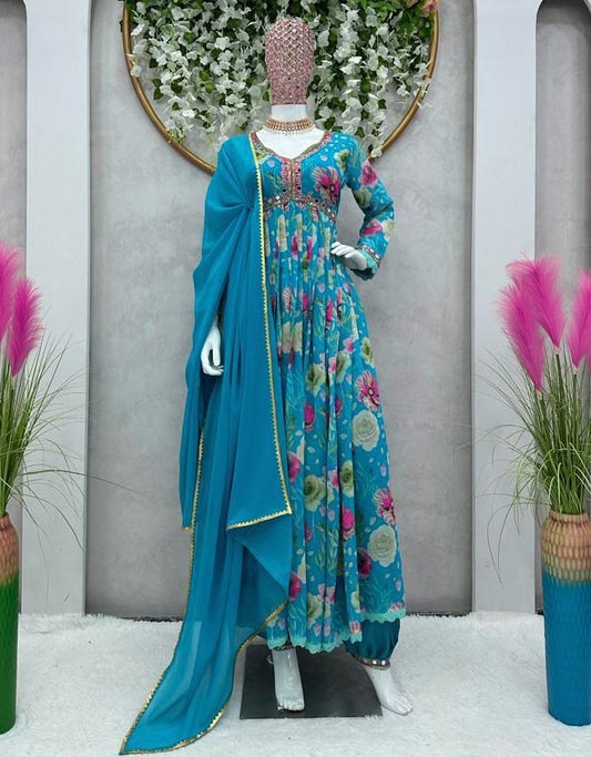 Rama georgette floral printed alia cut suit