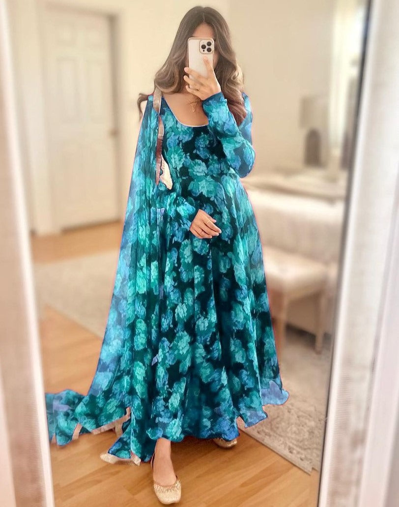 Rama georgette floral printed long anarkali suit