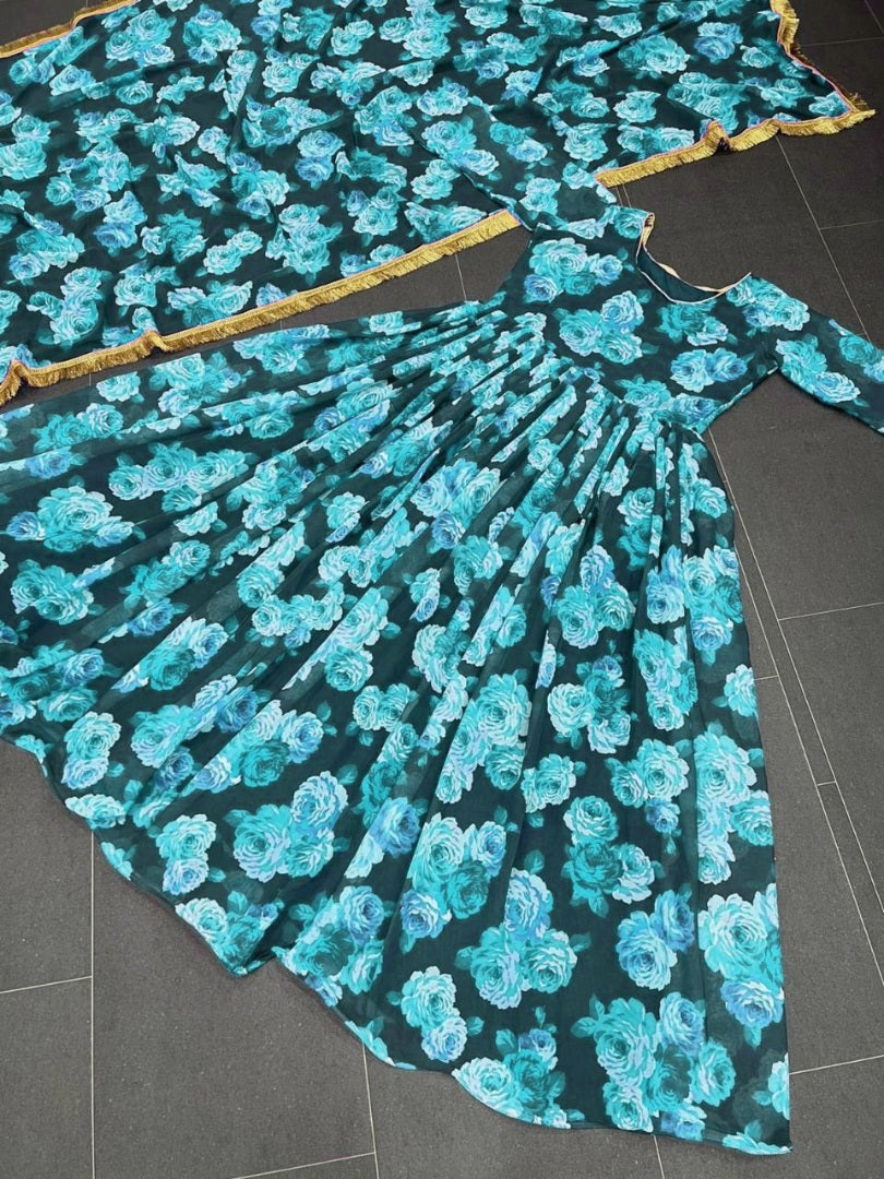 Rama georgette floral printed long anarkali suit