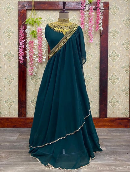 Rama georgette gown with stylist dupatta