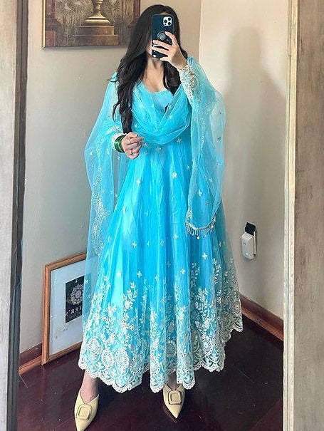 Rama georgette heavy chainstitch embroidery party wear anarkali suit