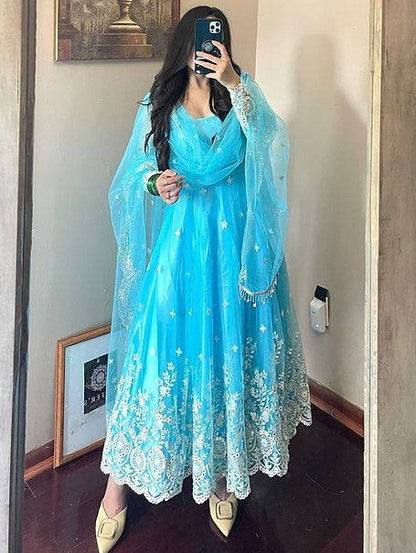 Rama georgette heavy chainstitch embroidery party wear anarkali suit