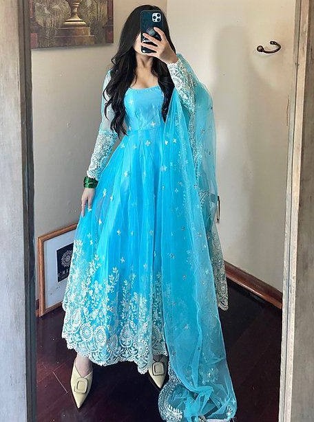 Rama georgette heavy chainstitch embroidery party wear anarkali suit