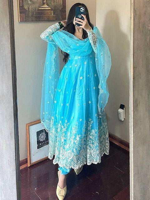 Rama georgette heavy chainstitch embroidery party wear anarkali suit