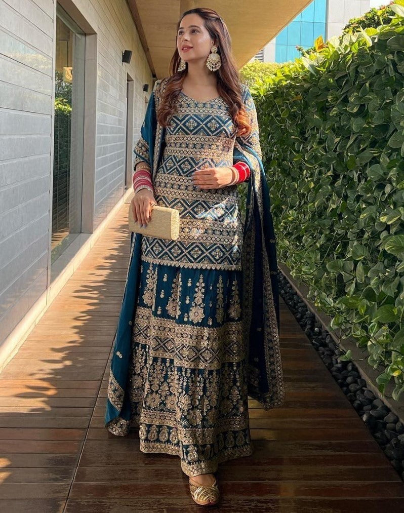 Rama georgette heavy embroidered wedding lehenga suit