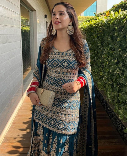 Rama georgette heavy embroidered wedding lehenga suit