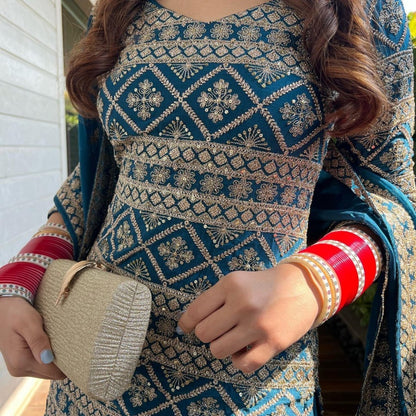 Rama georgette heavy embroidered wedding lehenga suit