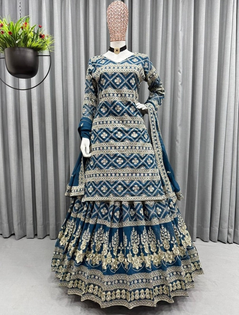 Rama georgette heavy embroidered wedding lehenga suit