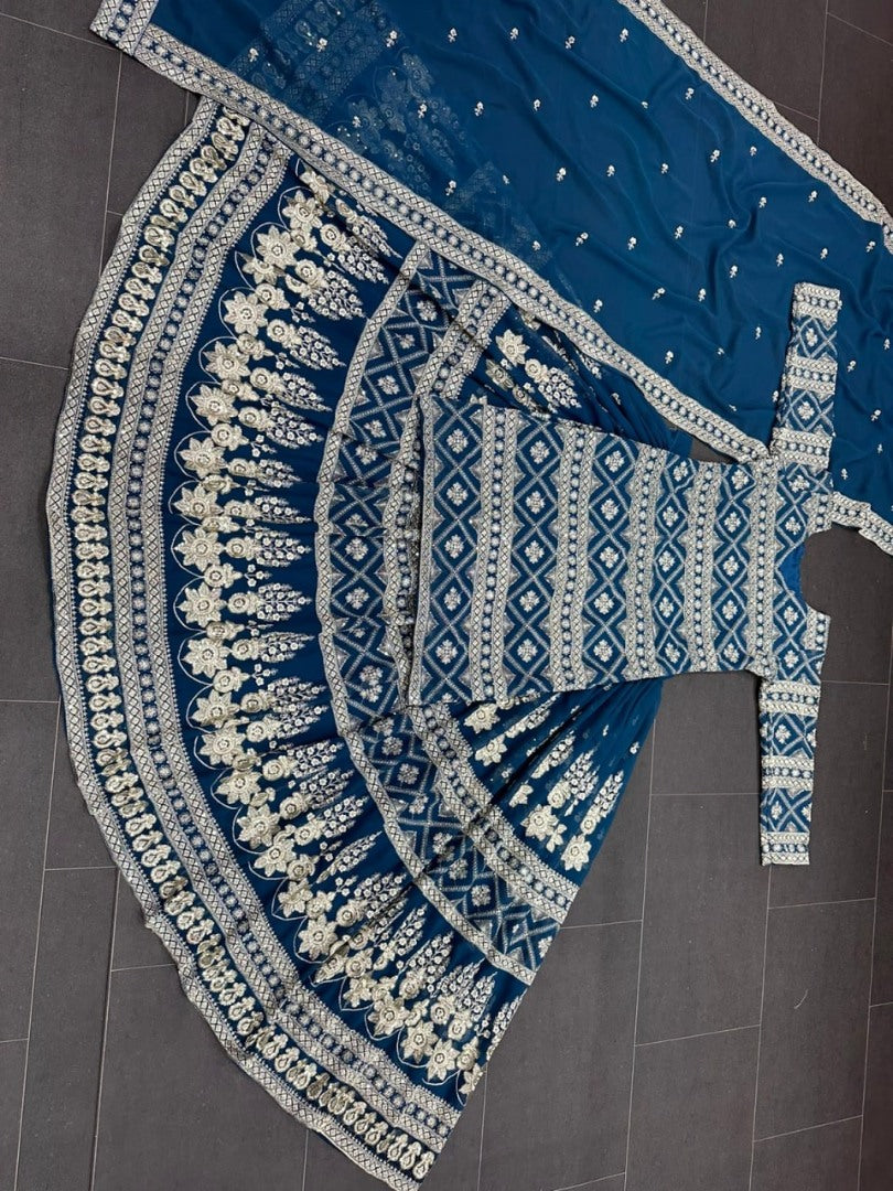 Rama georgette heavy embroidered wedding lehenga suit