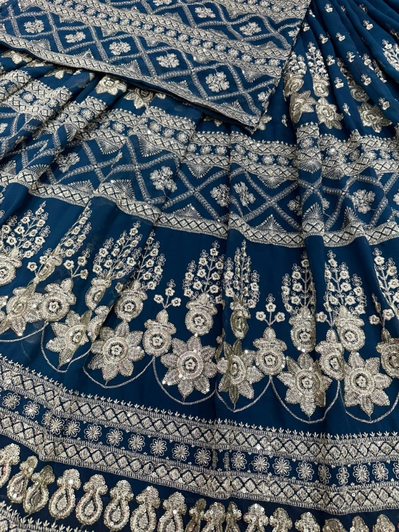 Rama georgette heavy embroidered wedding lehenga suit