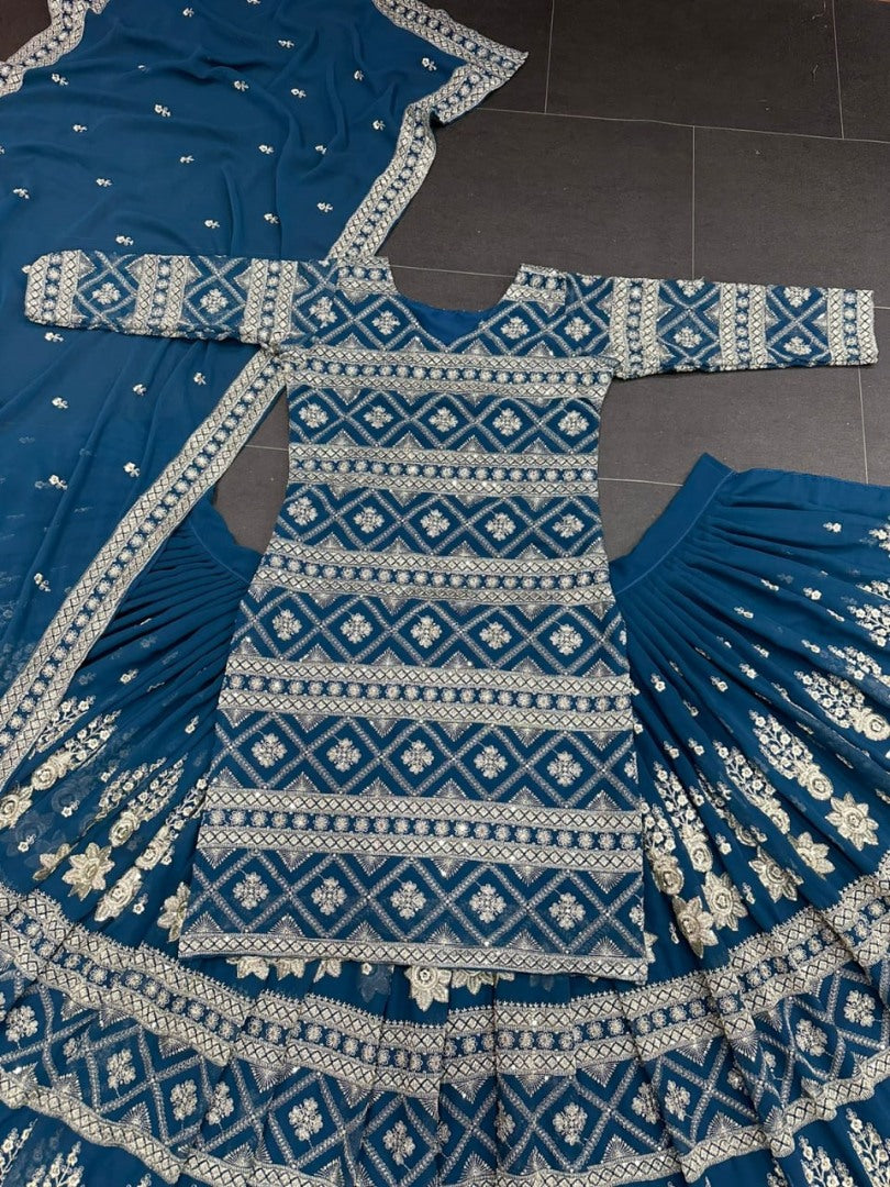 Rama georgette heavy embroidered wedding lehenga suit