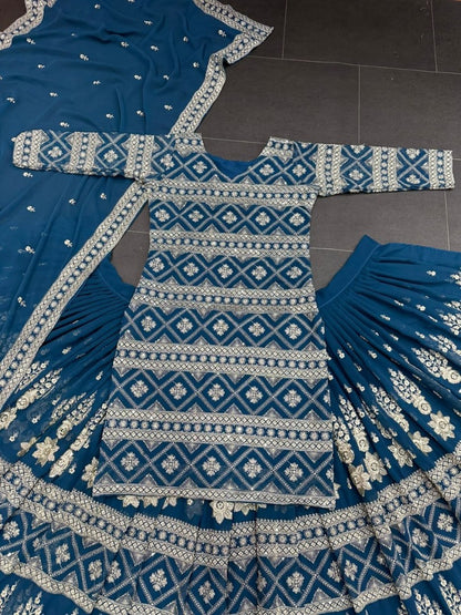 Rama georgette heavy embroidered wedding lehenga suit