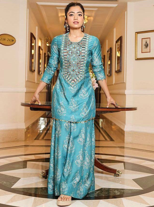 Rama georgette print and embroidery work plazzo suit