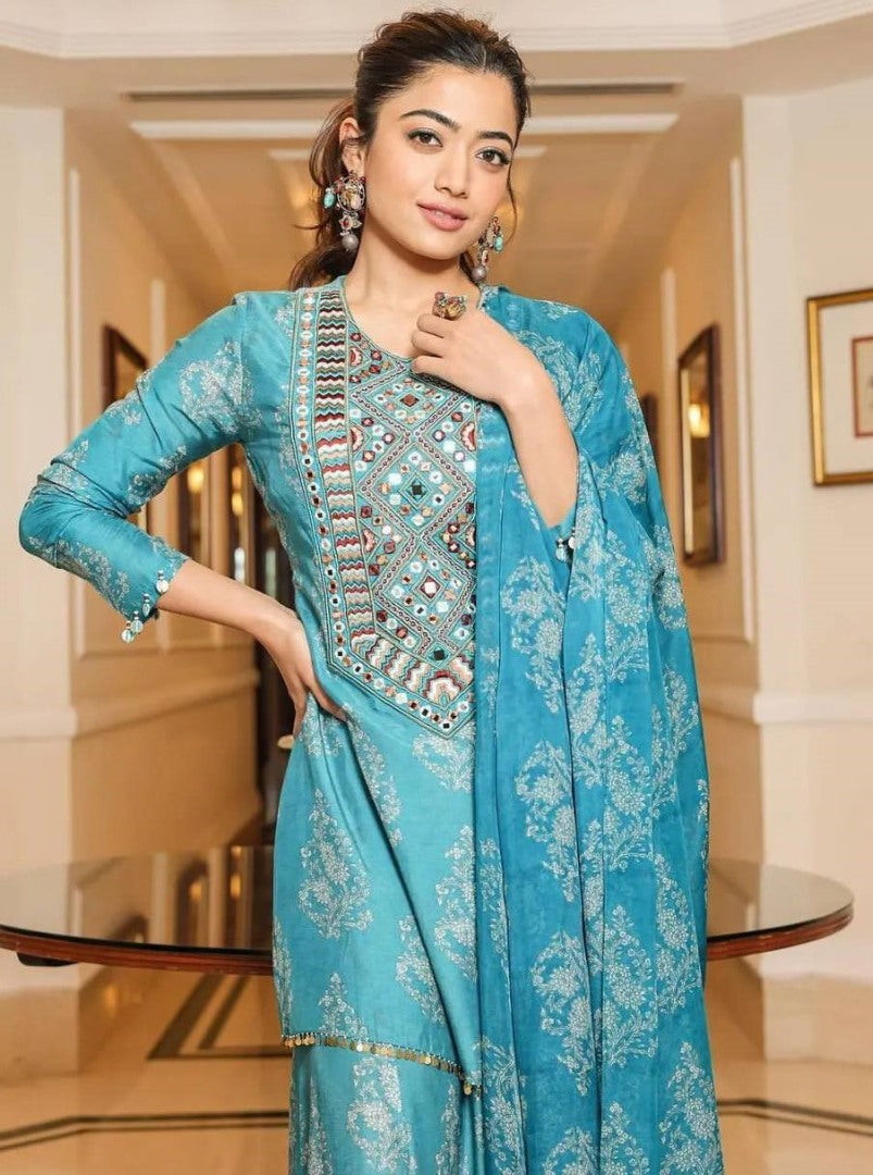 Rama georgette print and embroidery work plazzo suit