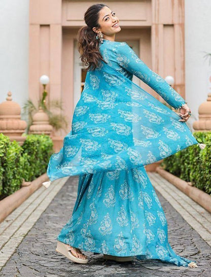 Rama georgette print and embroidery work plazzo suit
