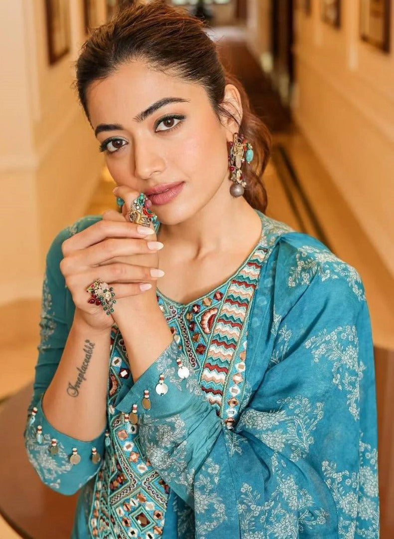 Rama georgette print and embroidery work plazzo suit