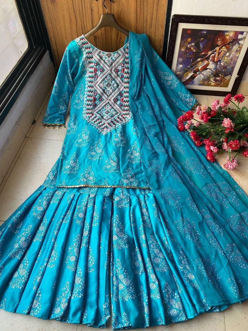 Rama georgette print and embroidery work plazzo suit