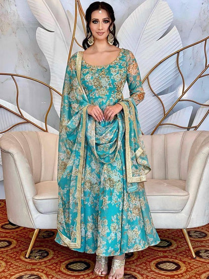 Rama georgette print and embroidery work wedding gown