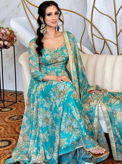 Rama georgette print and embroidery work wedding gown